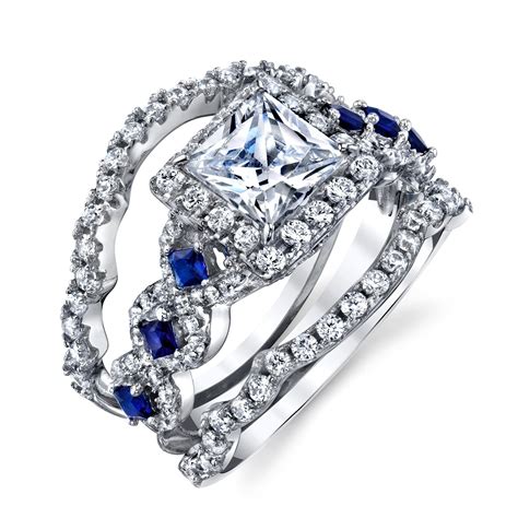 Fashion Jewelry Princess Cut Round Cz Wedding Ring Band Bridal Set