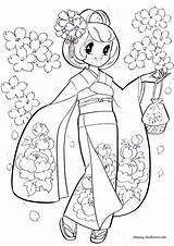 Coloring Pages Girl Japanese Printable Anime Kimono Kids Sheets Books Princess Color Cute Outline Adult Book Cramer Nancy Drawings Choose sketch template