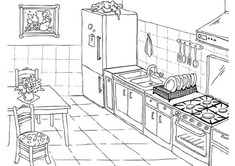 simple kitchen coloring page  printable coloring pages  kids