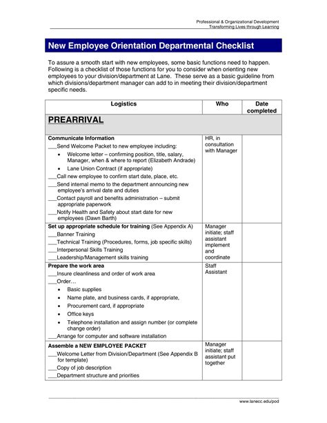 employee orientation program checklist  examples format