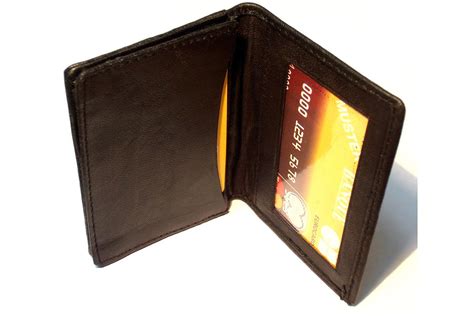 mens leather credit card id holder slim design  black    inches
