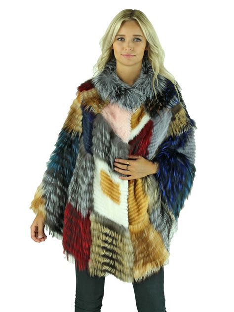 multicolored fox  mink fur cape womens fur cape  size fits  day furs