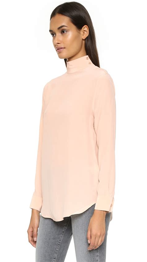 Equipment Curtis Mock Neck Silk Blouse In Nude Natural Lyst