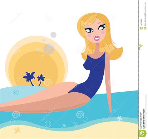 blond woman bathing and sun tanning on the beach royalty free stock