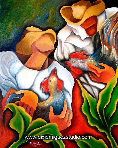 cuban guajiro gallos art painting miguez cuba art cuban art caribbean art