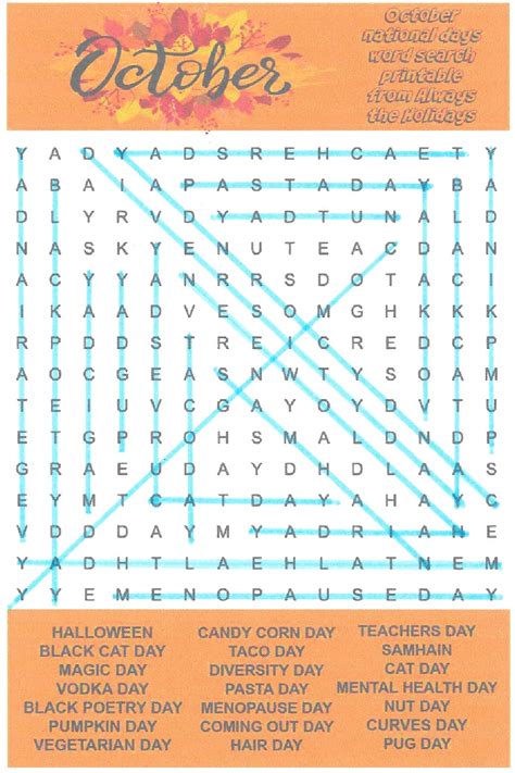 october word search printable national days word find puzzle