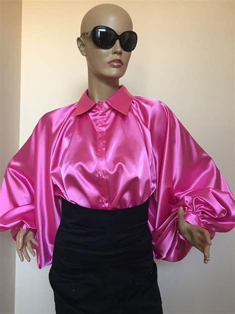 hot pink formal womens silk blouse cocktail satin blouse etsy