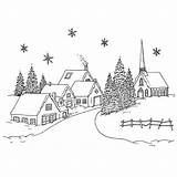 Christmas Coloring Pages Village Winter Drawing Drawings Line Stamp Penny Rubber Wood Salvo Easy Crafts Choose Board Villages Embroidery sketch template