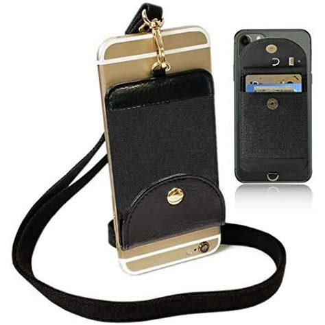 universal    black iphone necklace holder credit card holder cell phone neck strap holder