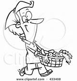 Harvest Basket Carrying Clipart Coloring Woman Line Garden Illustration Royalty Toonaday Rf Fall Clipground Preview sketch template