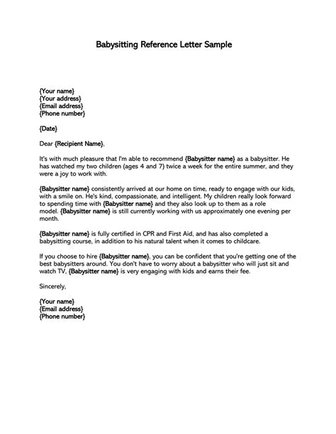 writing  babysitter reference letter examples templates