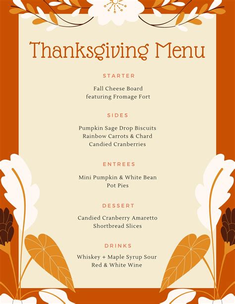 printable thanksgiving menu template printable templates  nora