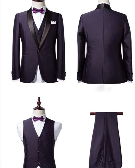 Classyby Dark Purple Shawl Lapel Andblack Wedding Tuxedo For Men Prom