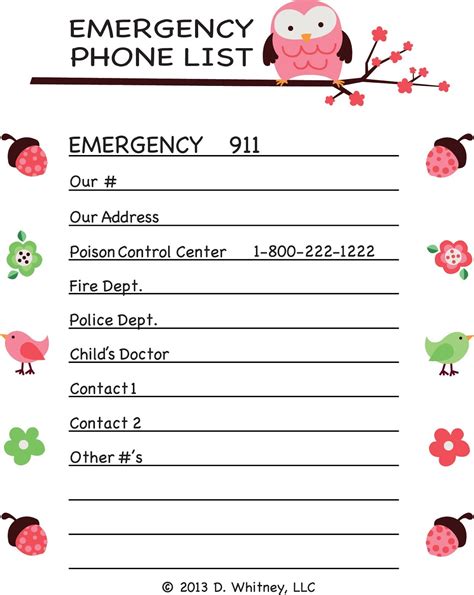 emergency phone list template  kids google search starting
