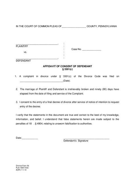 pa affidavit consent divorce fill  printable fillable blank