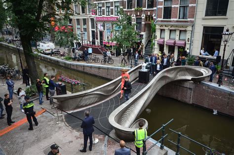 worlds   printed steel bridge debuts  amsterdams red light district