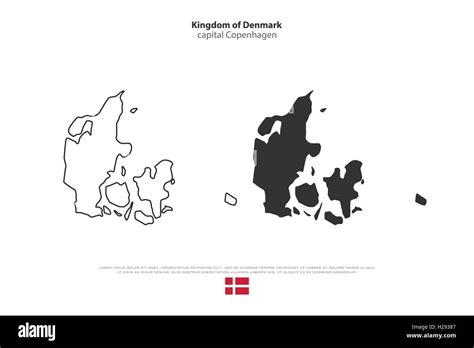 Reino De Dinamarca Mapa Aislado Y Bandera Oficial Iconos Vector Mapas