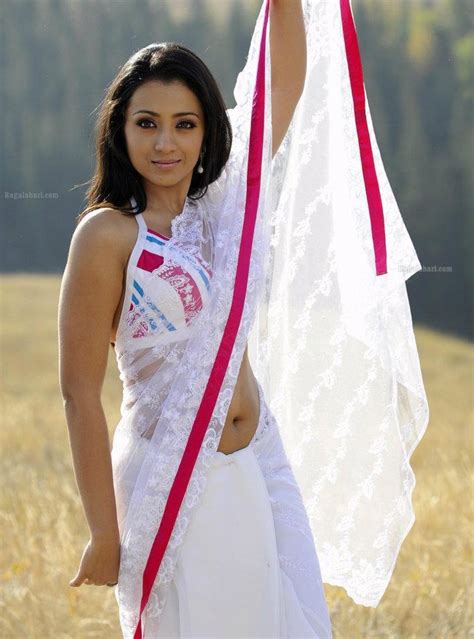 trisha krishnan navel show  transparent white saree south sizzlers latest photo shoot