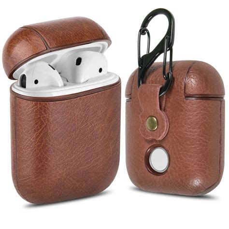 leather airpods case cover  keychain clip corelife protective hard vegan leather cover