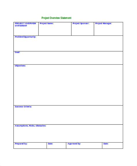project overview templates  word  documents