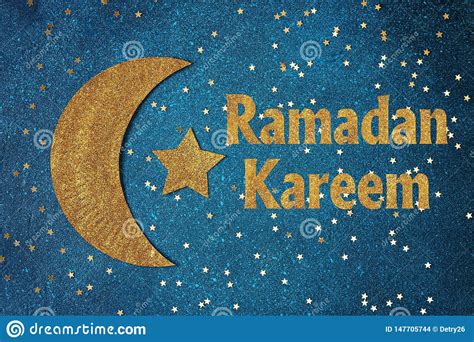 Ramadan Kareem Background With Gold Crescent And Stars
