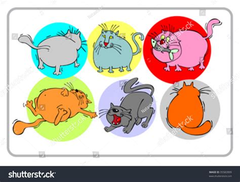 Funny Cartoon Fat Cats Different Poses Stock Vector