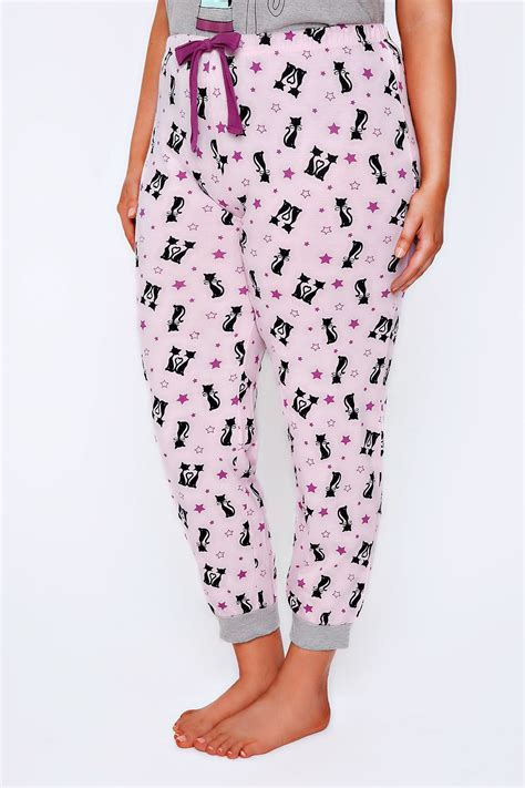 pink and black cat print pyjama bottoms plus size 14 to 36