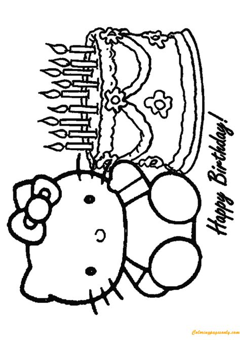 kitty happy birthday coloring pages  kitty coloring