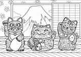 Maneki Japon Fuji Giappone Malbuch Coloriage Erwachsene Adulti Justcolor Complexe Près Complexes Chats Petite Lucie Concours sketch template