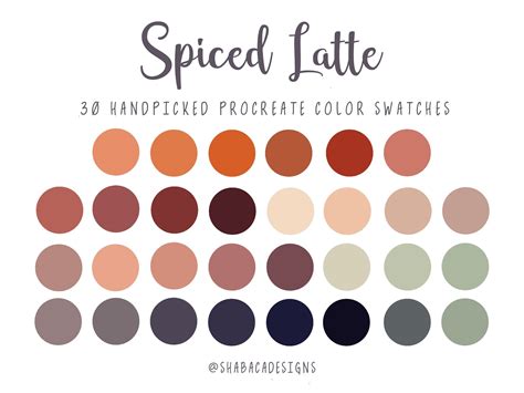 spiced latte procreate color palette 30 warm fall coffee mood etsy