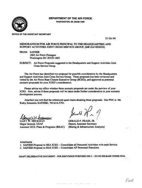 memo  air force proposals  realign military  civilian personnel