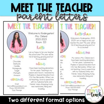 meet  teacher letter  parents  tidy   teach tpt
