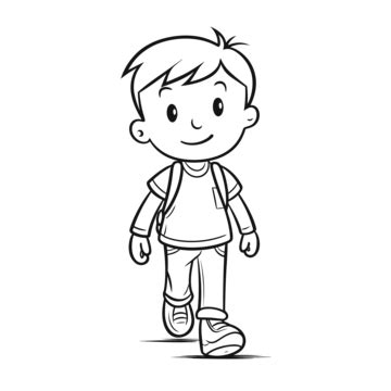 boy walking coloring page  kids outline sketch drawing vector wing