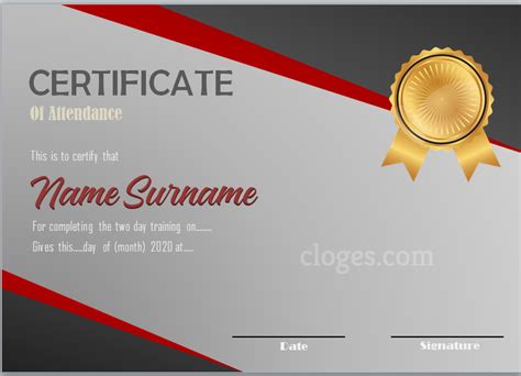 certificate  attendance template template guru