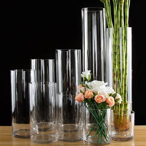 Modern Glass Vase Straight Tube Transparency Tabletop Glass Vases Tall