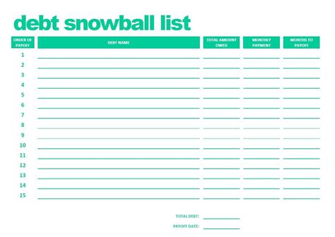 printable debt snowball list  etsy
