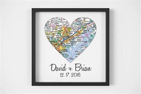 Unique Gay Wedding T For Gay Couple Framed Map Art Heart