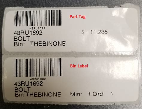 part tags  bin labels
