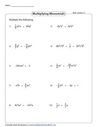 trends  multiplying  dividing monomials worksheet