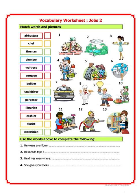 jobs vocabulary 2 english esl worksheets for distance learning and