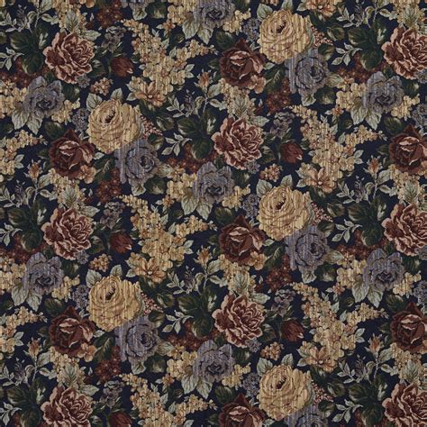 navy beige and burgundy floral vintage tapestry upholstery