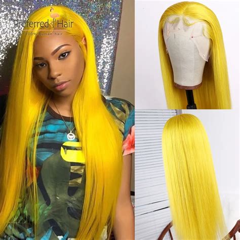 preferred preplucked yellow wig straight  lace front wig  baby hair remy brazilian full