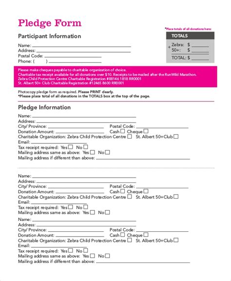 sample pledge card template  document template