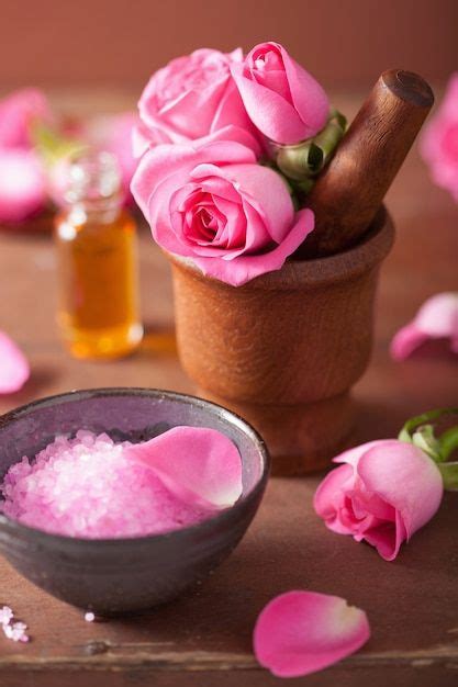 spa set  pink rose flowers  herbal salt