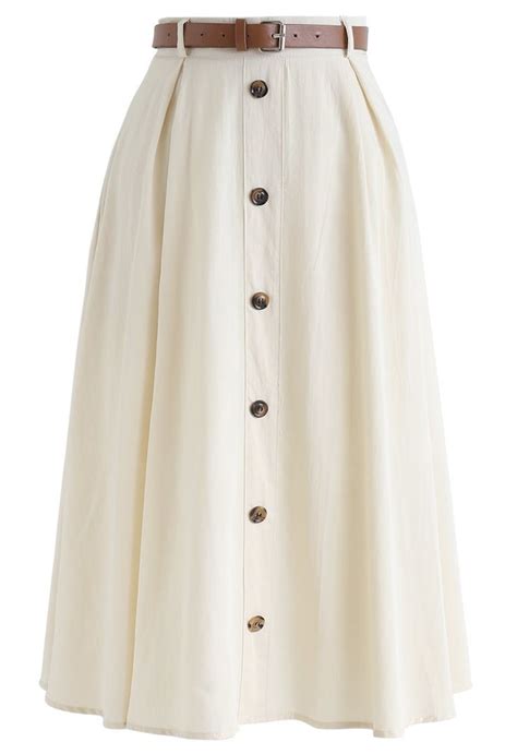buttoned belted a line midi skirt in cream midi skirt cream skirt