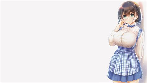Wallpaper Anime Girls Big Boobs White Background Blue Dress Green