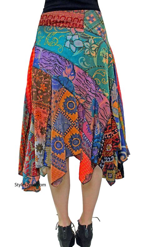 sheri hippy bohemian patchwork skirt in multi colors
