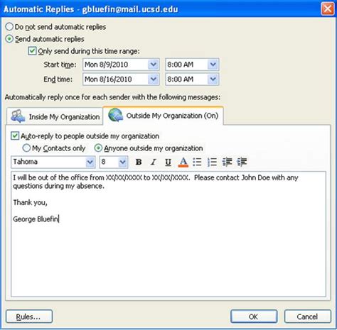 Setting Up Out Of Office Messages In Outlook 2010