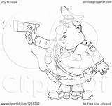 Police Chubby Blowing Whistle Outlined Holding Offer Illustration Radar Gun Royalty Clipart Vector Bannykh Alex sketch template
