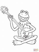 Kermit Rana Gustavo Tocando Guitarra Muppets Frosch Gitarre Muppet Kikker Gitaar Ausmalbild Kleurplaten Malvorlage Speelt sketch template